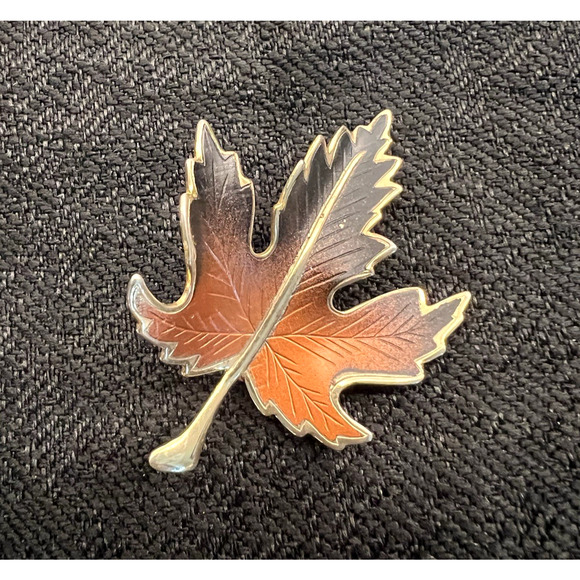 Lot of 2 Vintage Beautiful Fall Leaf Brooches Autumn Shiny Enamel Copper - Picture 4 of 5